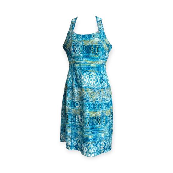 Title Nine Dresses & Skirts - TITLE NINE Dress SZ 8 Trouble Mini Blue Green Geo Print Racerback Built in Bra